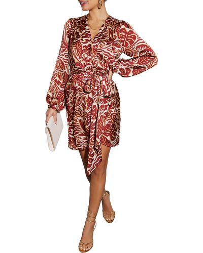 Vici Collection Erin Abstract Print Long Sleeve Minidress - Red