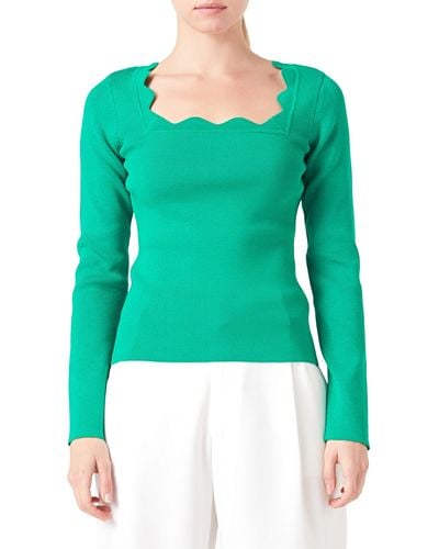 Endless Rose Scallop Square Neck Sweater - Green