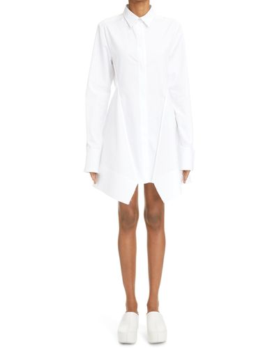 Givenchy X Josh Smith Organza Inset Long Sleeve Poplin Shirtdress - White