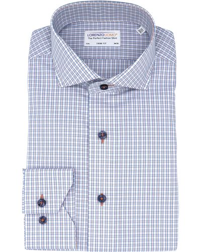 Lorenzo Uomo Trim Fit Check Oxford Cloth Dress Shirt - Blue