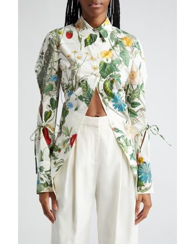 Monse Floral Skeleton Print Cutout Cotton Button-up Shirt - Multicolor