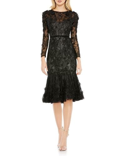 Mac Duggal Sequin Lace Long Sleeve Sheath Cocktail Dress - Black