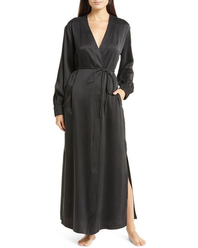 Lunya Washable Silk Long Robe - Black