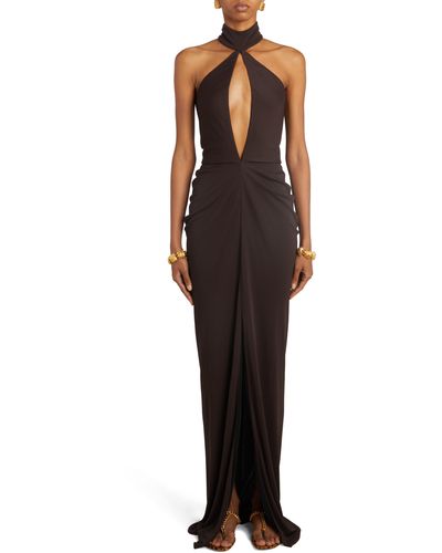 Tom Ford Cutout Sable Jersey Gown With Train - Brown