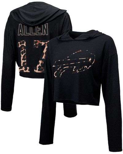 Majestic Threads Josh Allen Buffalo Bills Leopard Player Name & Number Long Sleeve Cropped Hoodie At Nordstrom - Black