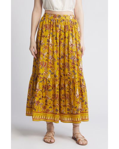 Cleobella Charlene Mixed Print Organic Cotton Voile Maxi Skirt - Yellow