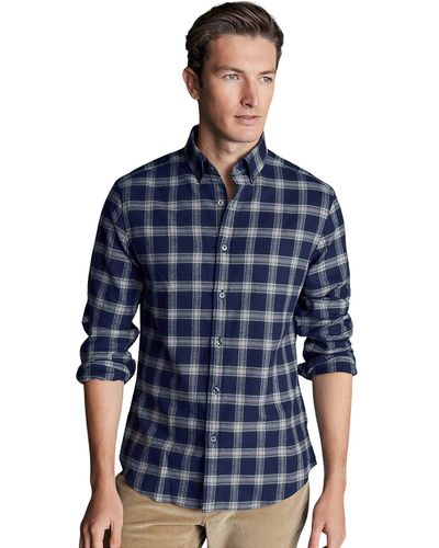Charles Tyrwhitt Slim Fit Button-down Collar Brushed Flannel Check Shirt - Blue