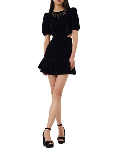 French Connection Ilvana Embroidered Cutout Velvet Minidress - Black