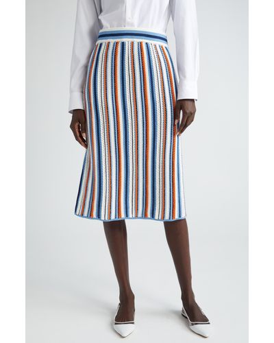 Akris Punto Stripe Open Stitch Sweater Skirt - Blue