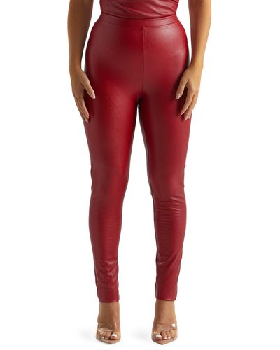 Naked Wardrobe All Faux U High Waist Faux Leather leggings - Red
