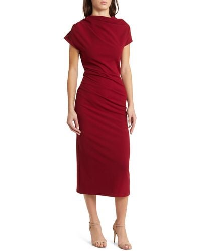 NIKKI LUND Marilyn Ruched Knit Dress - Red