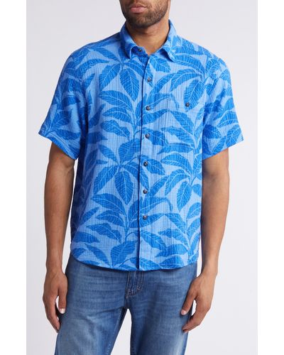 Tommy Bahama Beachside Azul Frond Short Sleeve Stretch Button-up Shirt - Blue