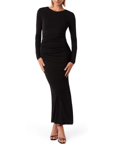 EVER NEW Solana Long Sleeve Ruched Maxi Dress - Black