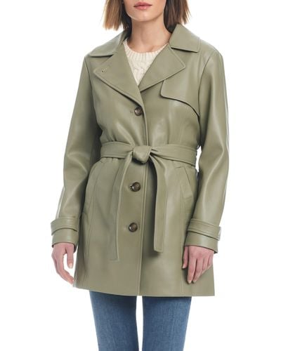 Sanctuary Faux Leather Trench Coat - Green