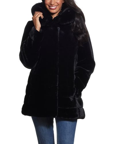 Gallery Hooded Faux Fur Coat - Black