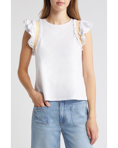 Cece Contrast Smocked Ruffle Top - White