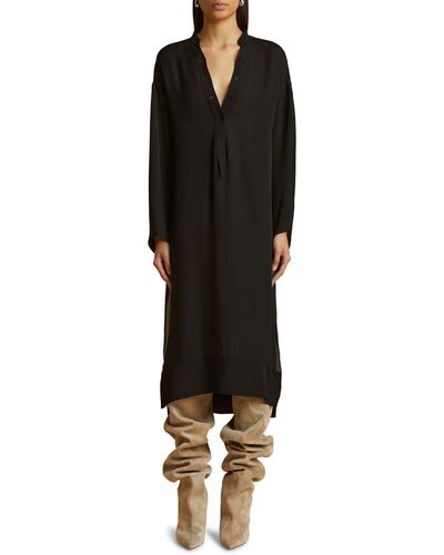 Khaite The Brom Long Sleeve Silk Midi Dress - Black