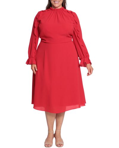 Donna Morgan Ruffle Long Sleeve Dress - Red