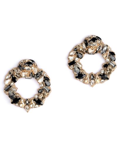 Deepa Gurnani Katya Crystal Frontal Hoop Earrings - Black