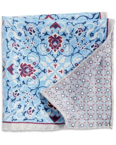 Edward Armah Arabesque & Floral Prints Reversible Silk Pocket Square - Blue
