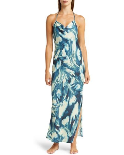 Open Edit Cowl Back Satin Nightgown - Blue