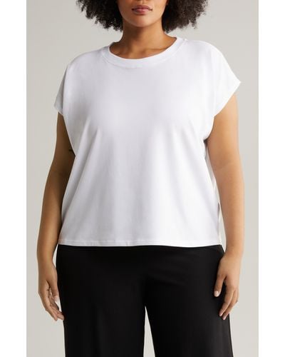 Eileen Fisher Crewneck Organic Cotton Blend Jersey T-shirt - White