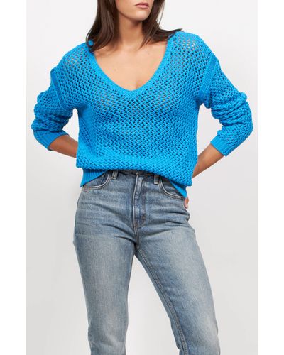 Equipment Tate Open Stitch Cotton Blend Sweater - Blue