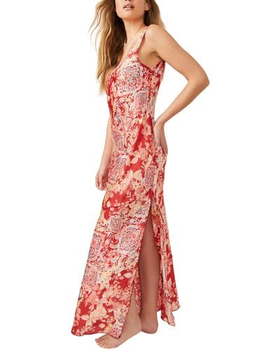 Free People Worth The Wait Floral Maxi Dress - Red