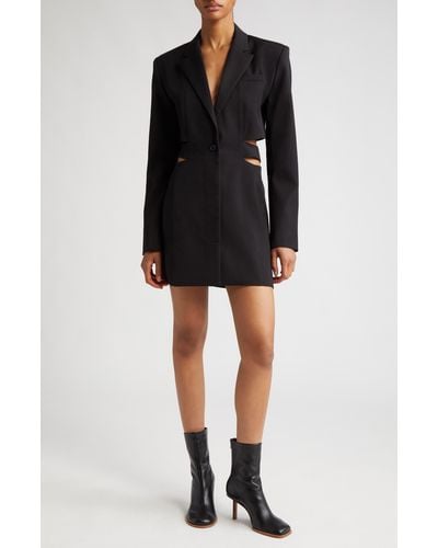 Jacquemus La Robe Bari Cutout Long Sleeve Cotton & Linen Blazer Minidress - Black
