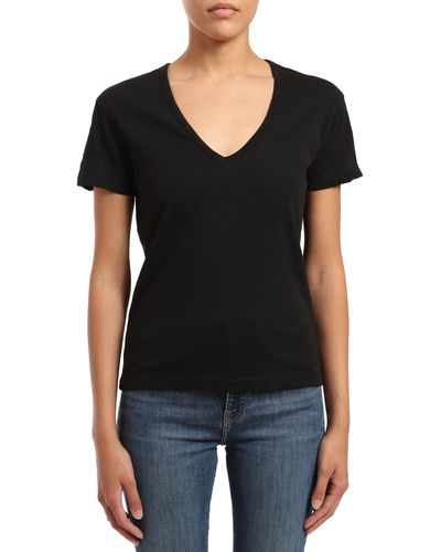 Mavi V-neck Cotton Slub T-shirt - Black