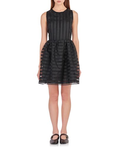 English Factory Stripe Sleeveless Organza Dress - Black