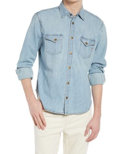 Billy Reid Distressed Denim Slim Fit Western Shirt - Blue