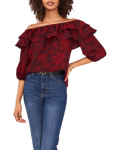 Vince Camuto Ruffle Off The Shoulder Blouse - Red