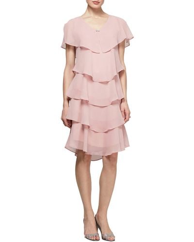 Sl Fashions Georgette Ruffle Tiered Dress - Pink