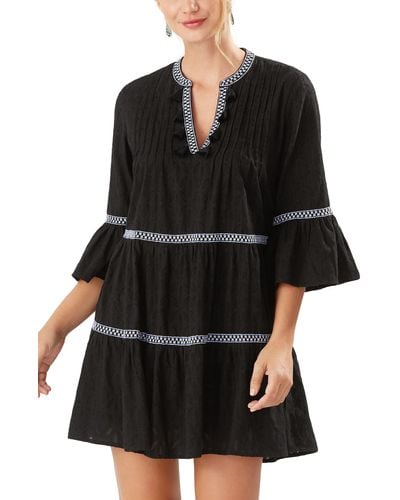 Tommy Bahama Embroidered Tiered Cotton Cover-up Dress - Black