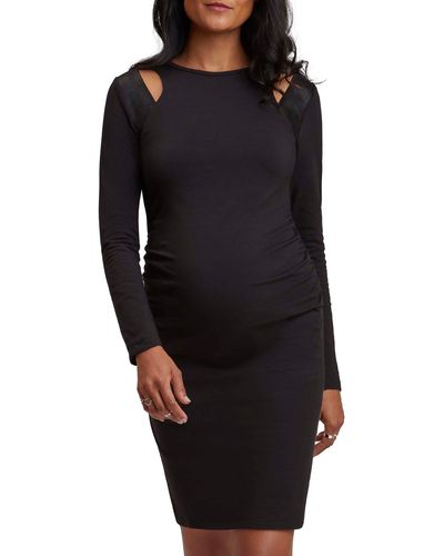 Stowaway Collection Lexi Cutout Detail Long Sleeve Cotton Maternity Dress - Black
