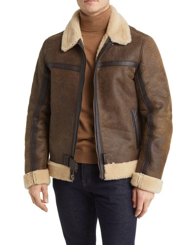 Frye Leather Jacket With Genuine Shearling Trim - Brown