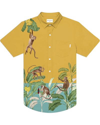 MAVRANS Monkey Weekend Short Sleeve Button-up Shirt - Yellow