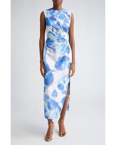 Lela Rose Julia Warp Floral Print Sleeveless Dress - Blue