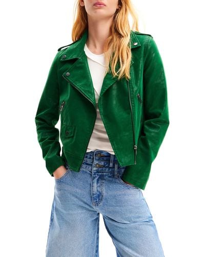 Desigual Harry Faux Leather Moto Jacket - Green