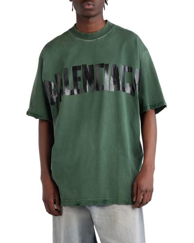 Balenciaga Distressed Tape Logo Cotton T-shirt - Green
