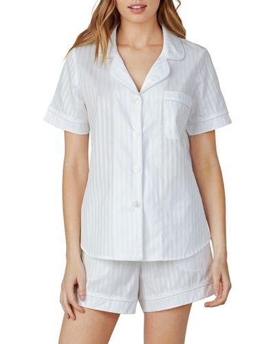 Bedhead 3d Stripe Organic Cotton Sateen Short Pajamas - White