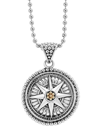 Lagos Signature Caviar Compass Pendant Necklace - Metallic