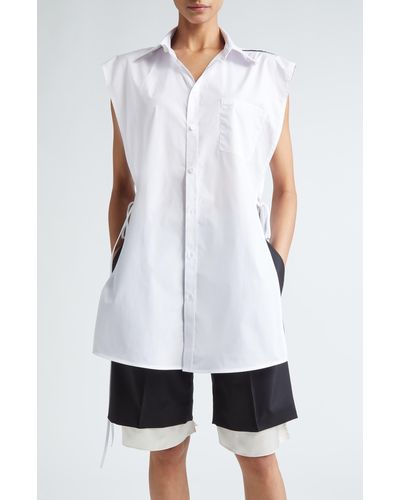 Peter Do Oversize Side Slit Sleeveless Cotton Button-up Shirt - White