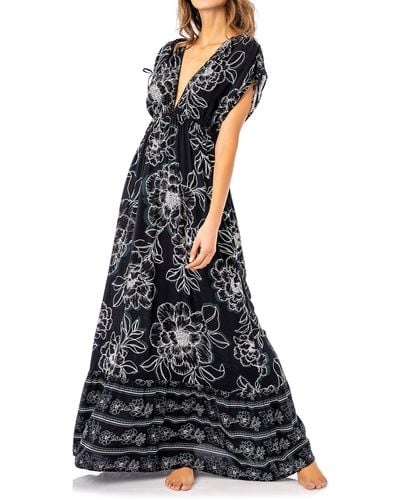 Maaji Serenna Ink Botanicals Cover-up Maxi Dress - Black