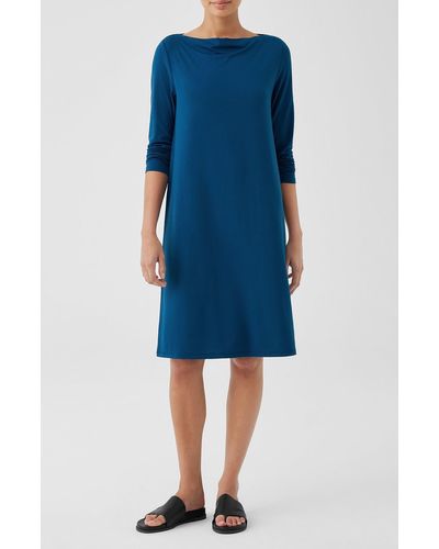 Eileen Fisher Cowl Neck Long Sleeve Shift Dress - Blue