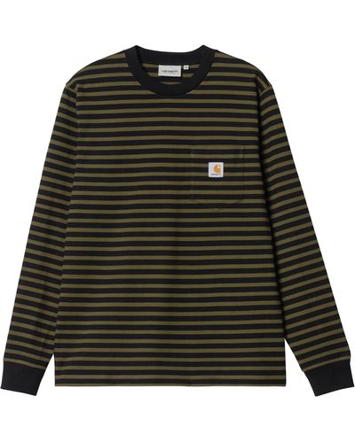 Carhartt Seidler Stripe Long Sleeve Pocket T-shirt - Brown