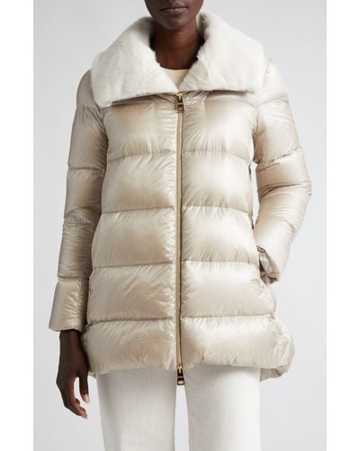 Herno Down Puffer Jacket With Faux Fur Trim - Natural