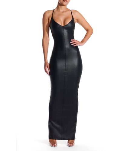 Naked Wardrobe mesh net long sleeve maxi dress in black