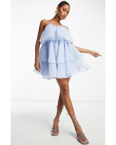 ASOS Luxe Strapless Tiered Dress - Blue
